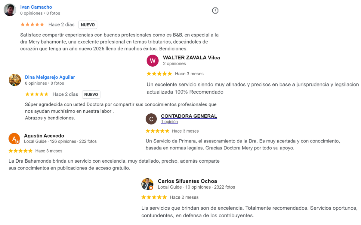 Opiniones de clientes sobre B&B Abogados y Contadores en Google